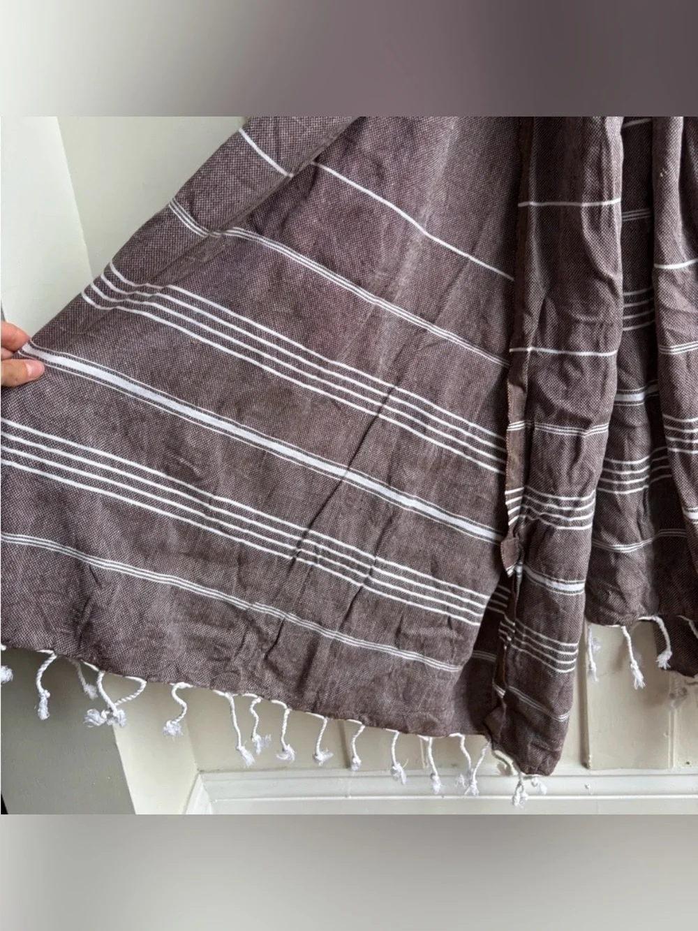 Amazon boho brown striped light weight beach towel with tassels